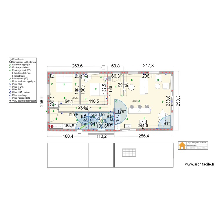 Lyne et Guy Plan electrique. Plan de 3 pièces et 80 m2