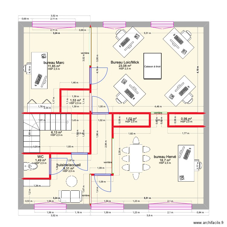 frugy bureau. Plan de 9 pièces et 74 m2