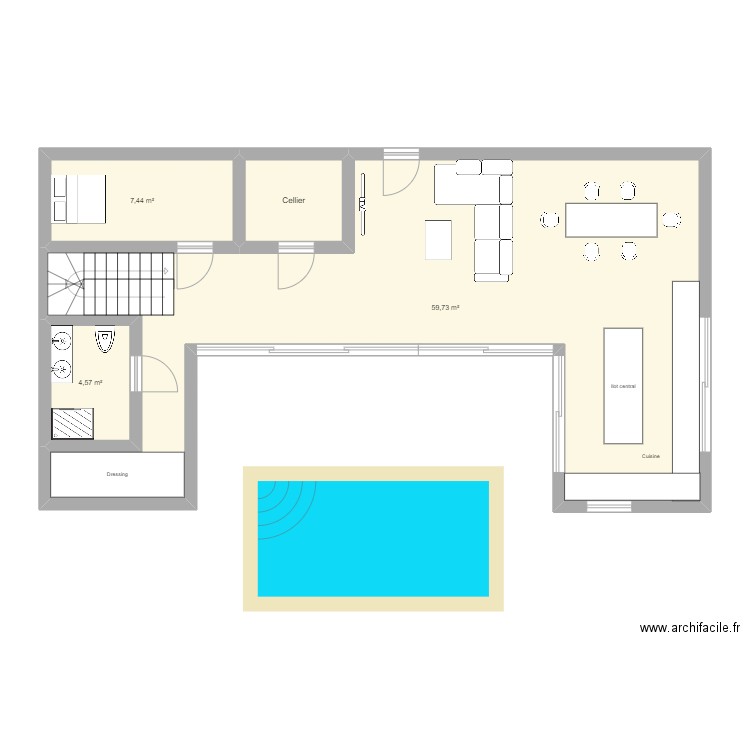 Implantation 2. Plan de 4 pièces et 76 m2