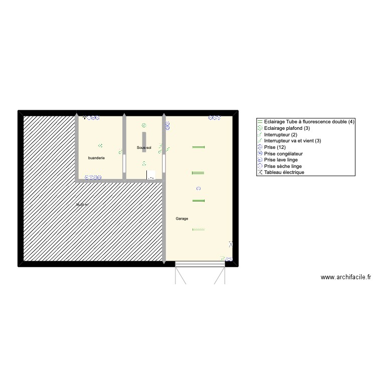 Sous sol électricité Final cables. Plan de 4 pièces et 70 m2