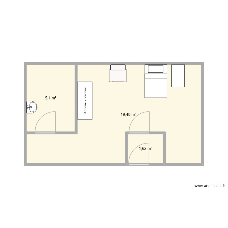 MRS 6. Plan de 3 pièces et 26 m2