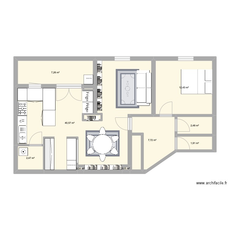 60 B. Plan de 10 pièces et 75 m2