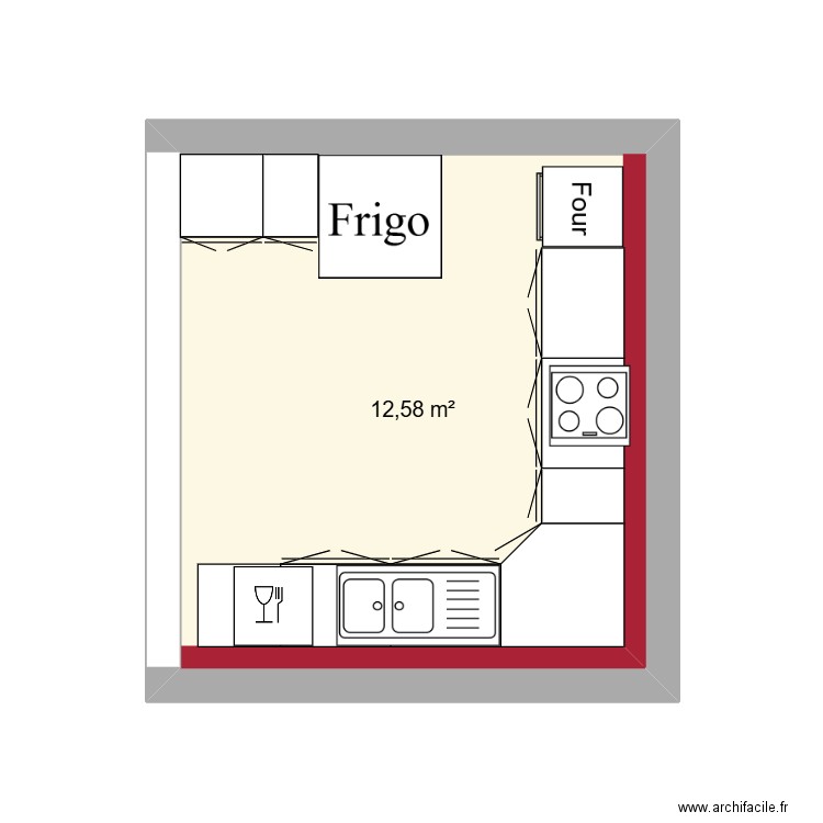 cuisine. Plan de 1 pièce et 13 m2