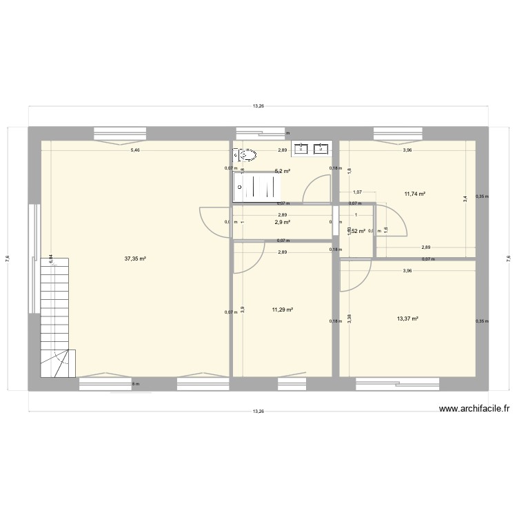 3 jet. Plan de 11 pièces et 165 m2