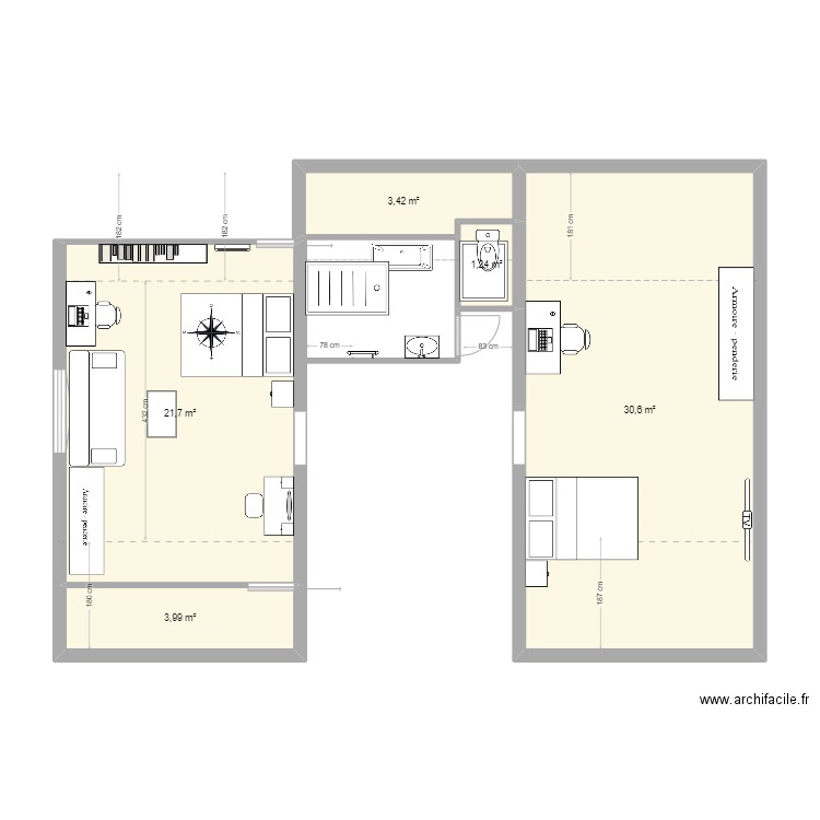 chambre sam anais. Plan de 5 pièces et 61 m2