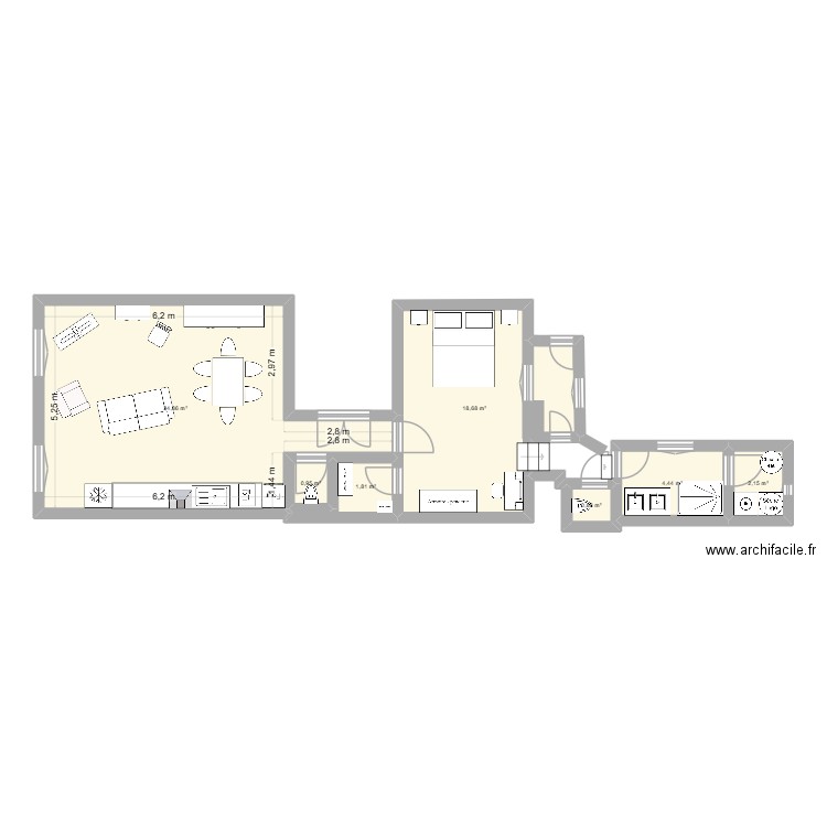 Appart Sète. Plan de 7 pièces et 64 m2