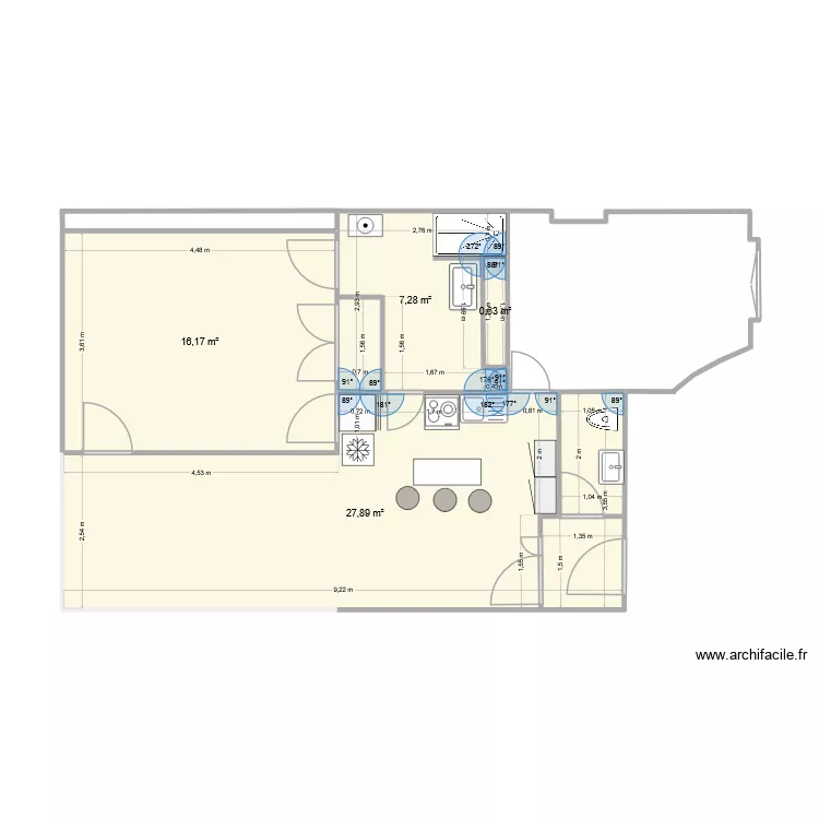appart 1. Plan de 4  et 52 m²