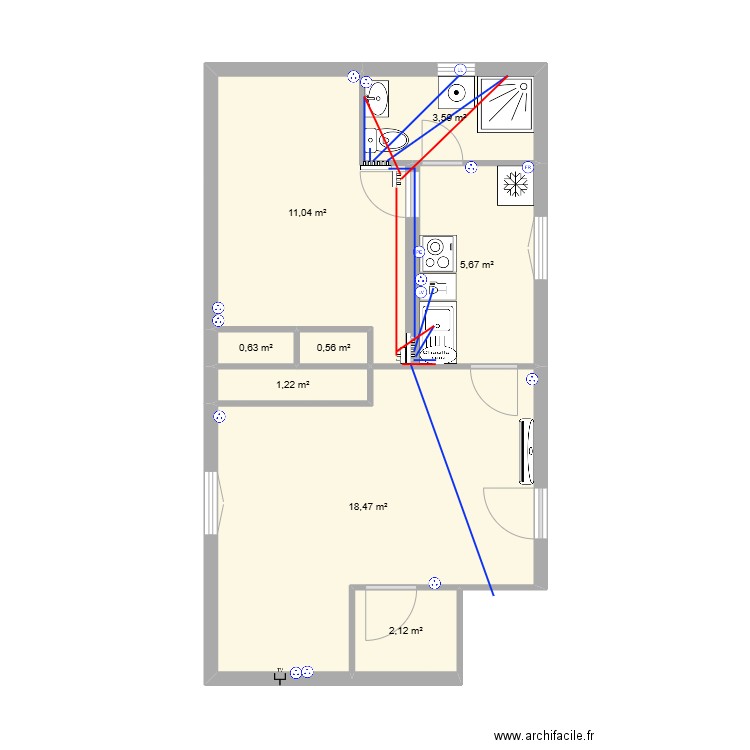 Appartement Chartres Rdc. Plan de 8 pièces et 43 m2