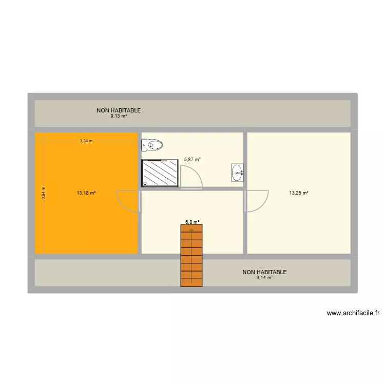 Combles Gallardon. Plan de 6  et 57 m²