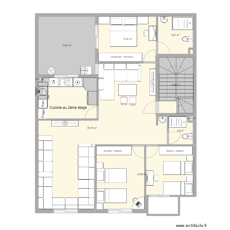 Maison El Houda - Appt N°2 - Plomberie. Plan de 9 pièces et 122 m2