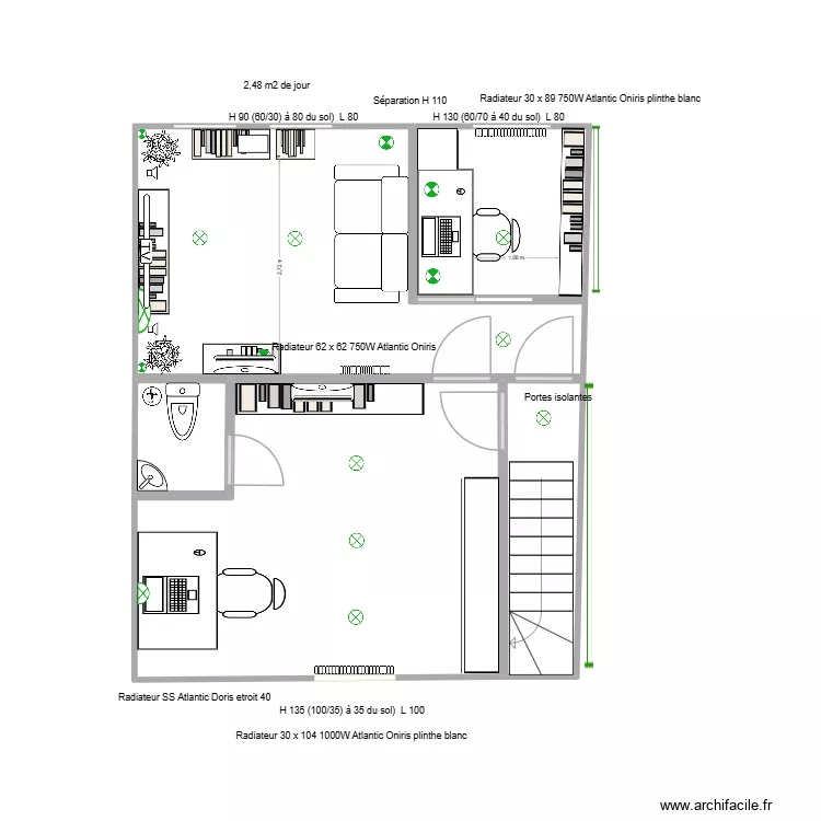 3. Salon et bureau 3 fen&ecirc;tres fauteuil perpendiculaire fen&ecirc;tre. Plan de 4  et 37 m²