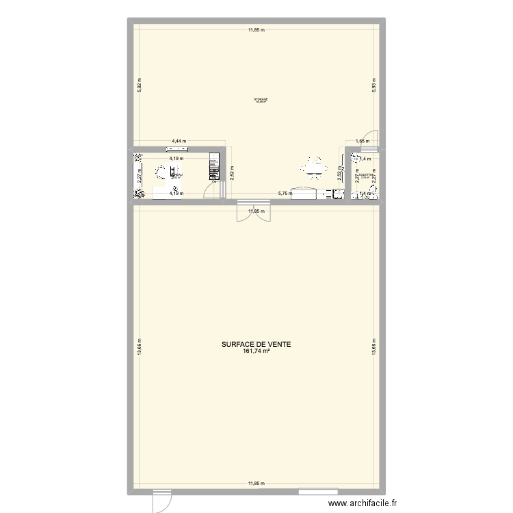 projet magasin 2`. Plan de 4 pièces et 259 m2
