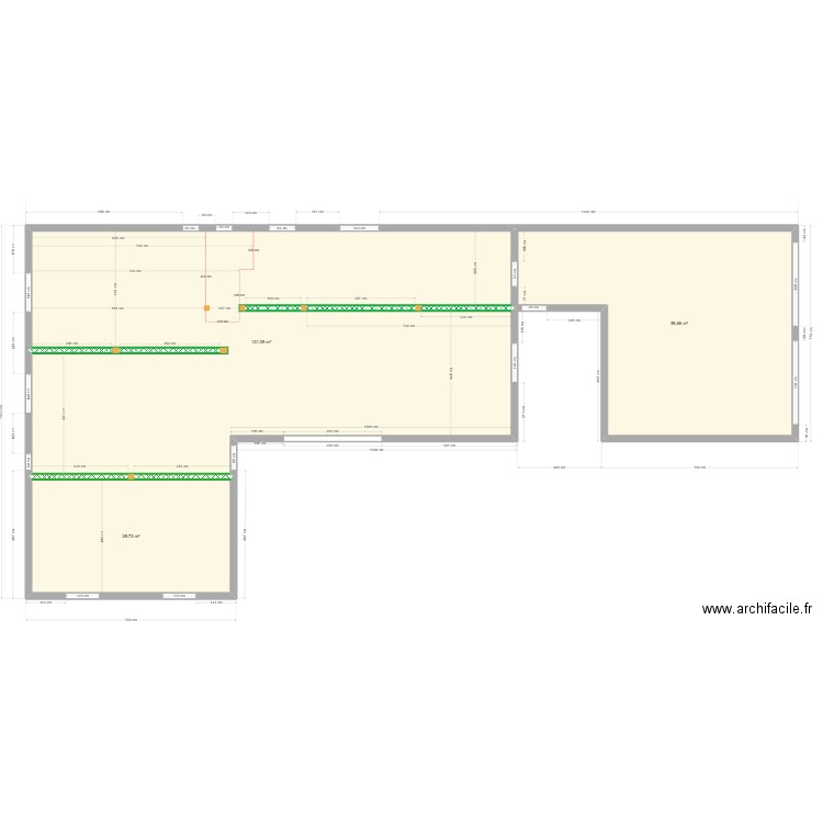 ALEX mur nu motif. Plan de 3 pièces et 216 m2