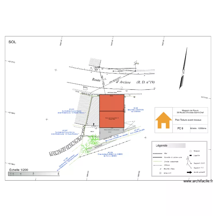 PC 9 Plan toiture avant travaux. Plan de 