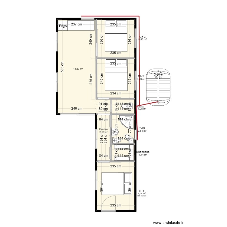 MAISON DE VACANCES Container 2024 3/1. Plan de 8 pièces et 41 m2