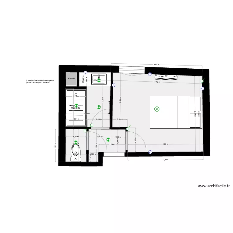 APPART N&deg;4 : CHAMBRE 2 + SDE + WC. Plan de 