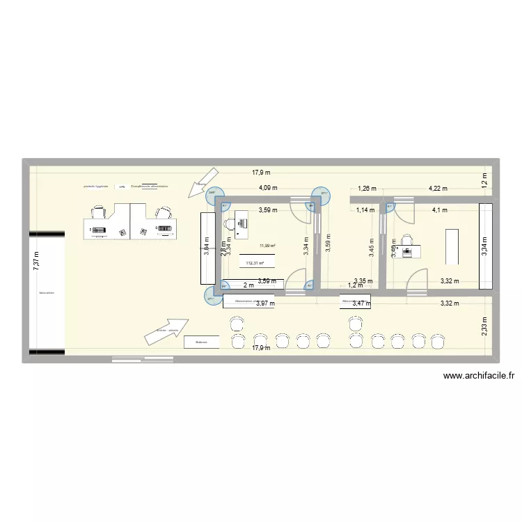 clinique. Plan de 2  et 124 m²