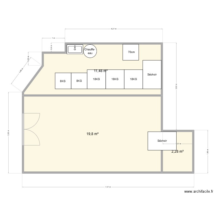 Laverie Chartrons. Plan de 3 pièces et 34 m2