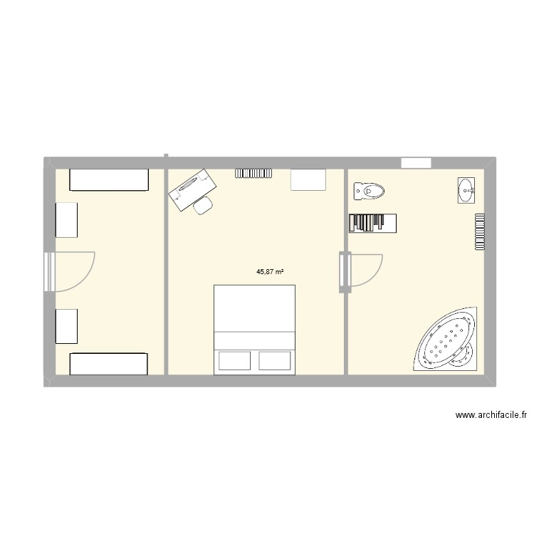 suite parentale. Plan de 1 pièce et 46 m2