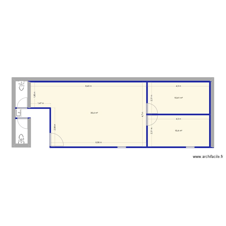 Bureau SAS PARIS. Plan de 3 pièces et 56 m2