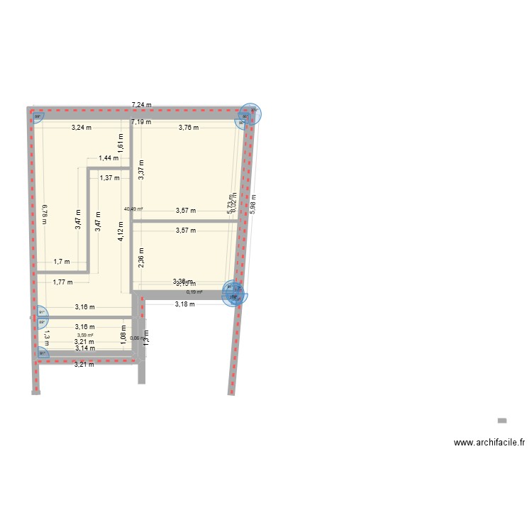 plan d'agrandissement. Plan de 4 pièces et 44 m2