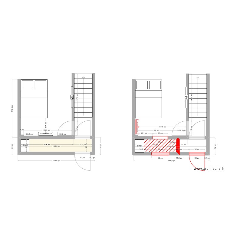 Chalet. Plan de 2 pièces et 4 m2