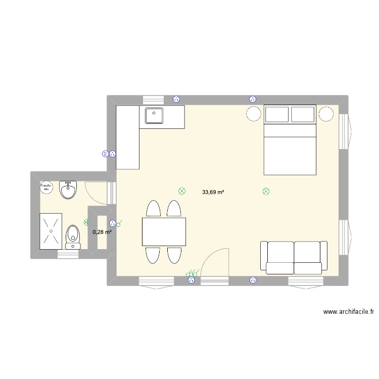 Greveno. Plan de 2 pièces et 34 m2