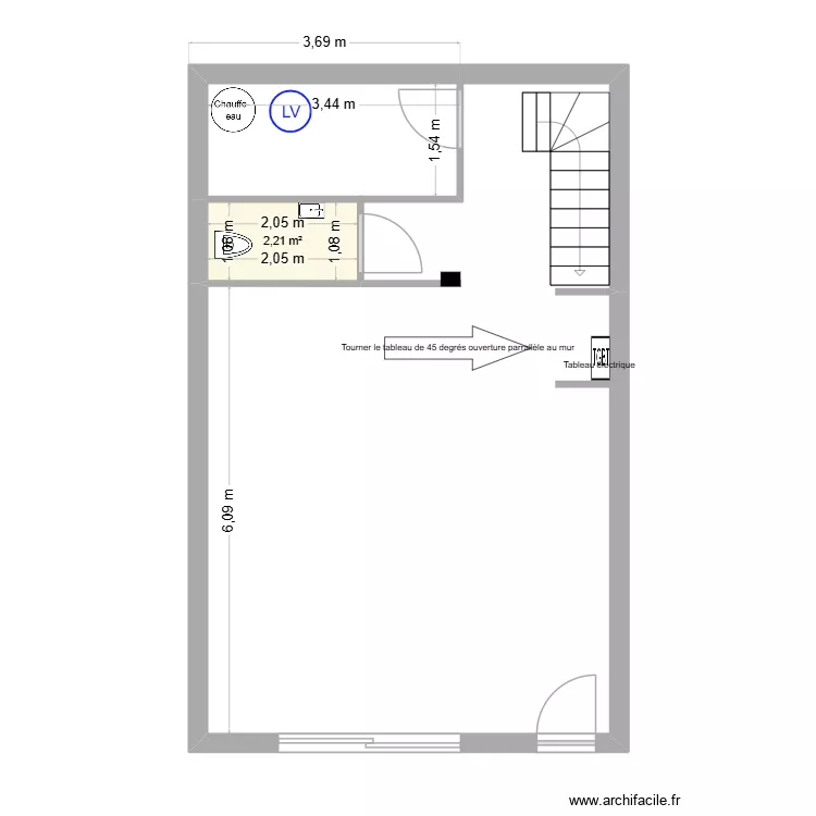 maison pi&egrave;ce 2. Plan de 1  et 2 m²