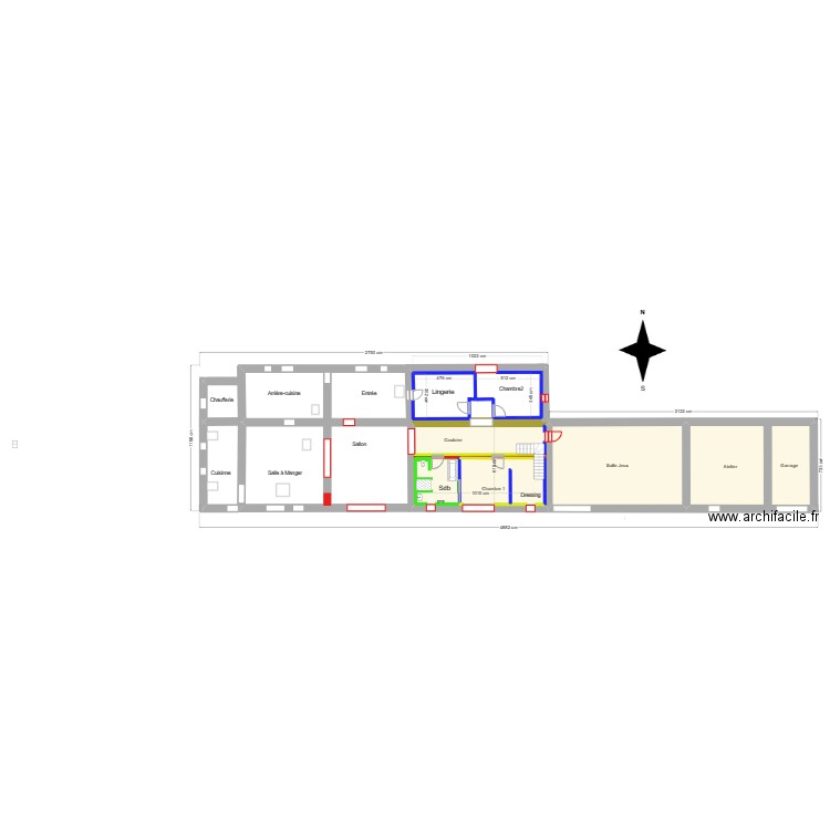 Calcul - Planchet. Plan de 3 pièces et 191 m2