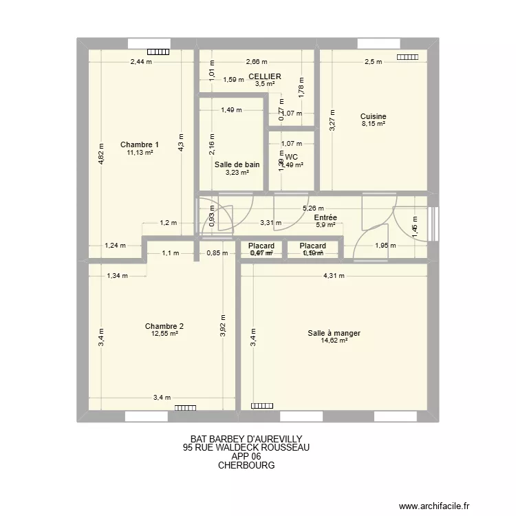 BAT BARBEY D\'AUREVILLY APP06. Plan de 10 pièces et 61 m²