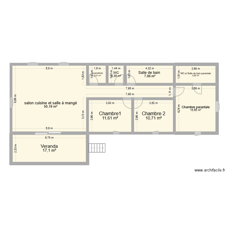 plan maison Mada 3. Plan de 9 pièces et 123 m2