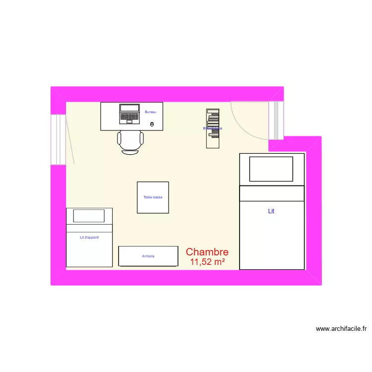 chambre Emma. Plan de 1  et 12 m²