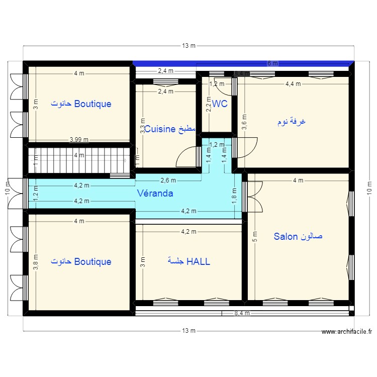 PLAN 13X10 Client 36 58 50 05. Plan de 11 pièces et 109 m2