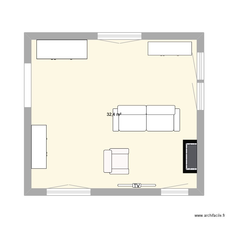 extension salon. Plan de 1 pièce et 32 m2