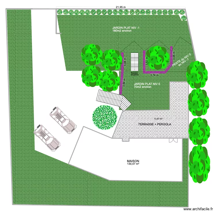 jardin v1. Plan de 2  et 203 m²