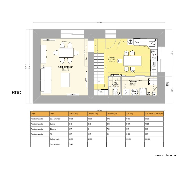 ERWAN rdc. Plan de 4 pièces et 46 m2