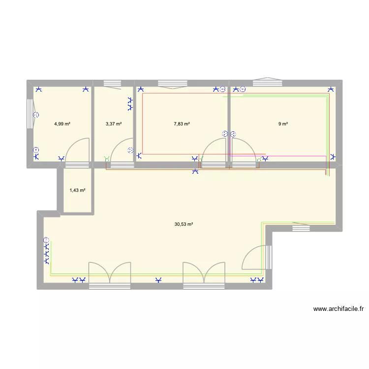 long etage. Plan de 6  et 57 m²