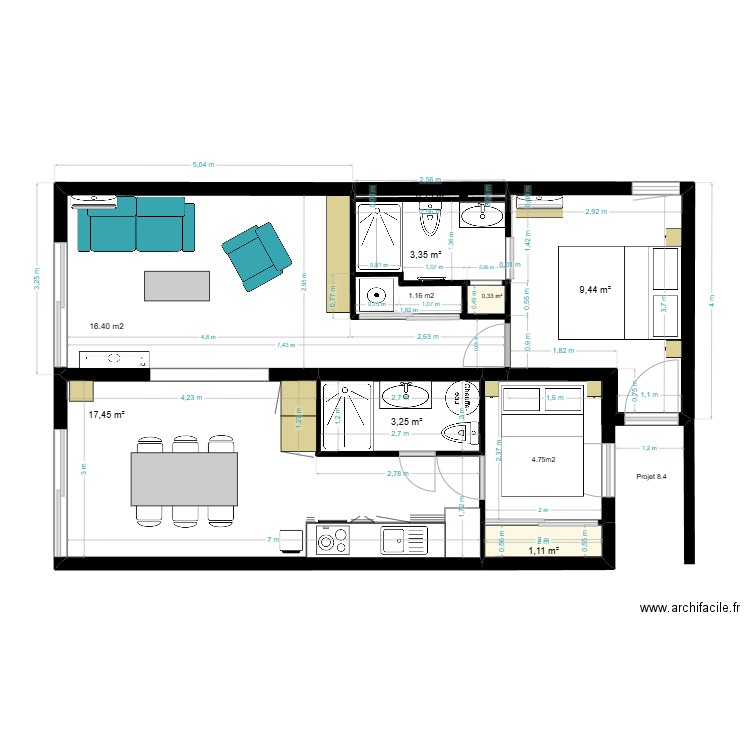 LGM Projet 8.5. Plan de 8 pièces et 53 m2