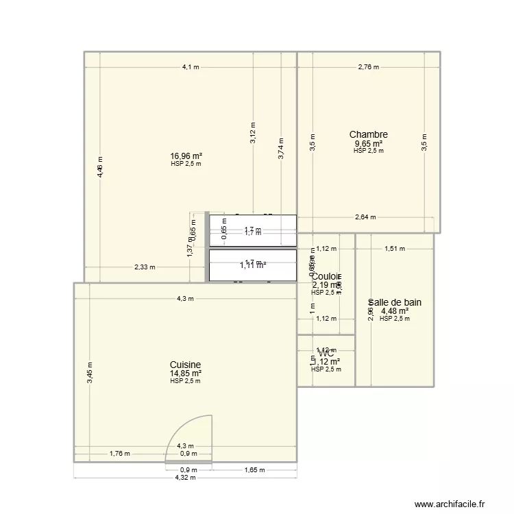 APPART N&deg;5 pi&egrave;ces. Plan de 7  et 50 m²