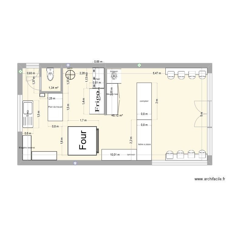 la fen. Plan de 2 pièces et 49 m2