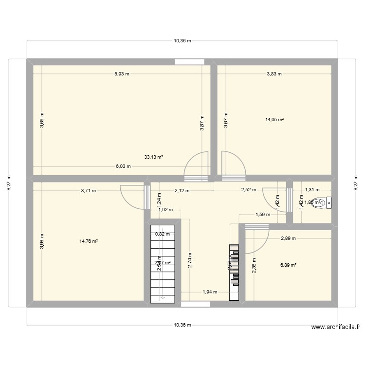 PALIER BIBLIO. Plan de 6 pièces et 73 m2