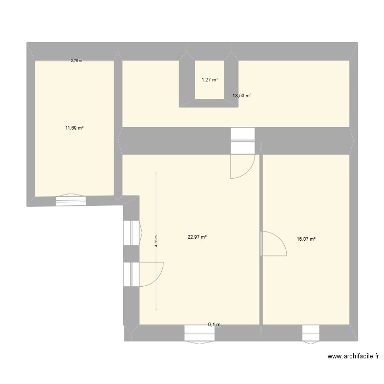 Foncervine. Plan de 3 pièces et 66 m2