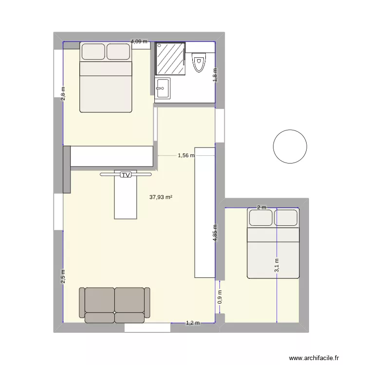 APPART LOUVRE DROITE V3. Plan de 1 Pièce et 38 m²