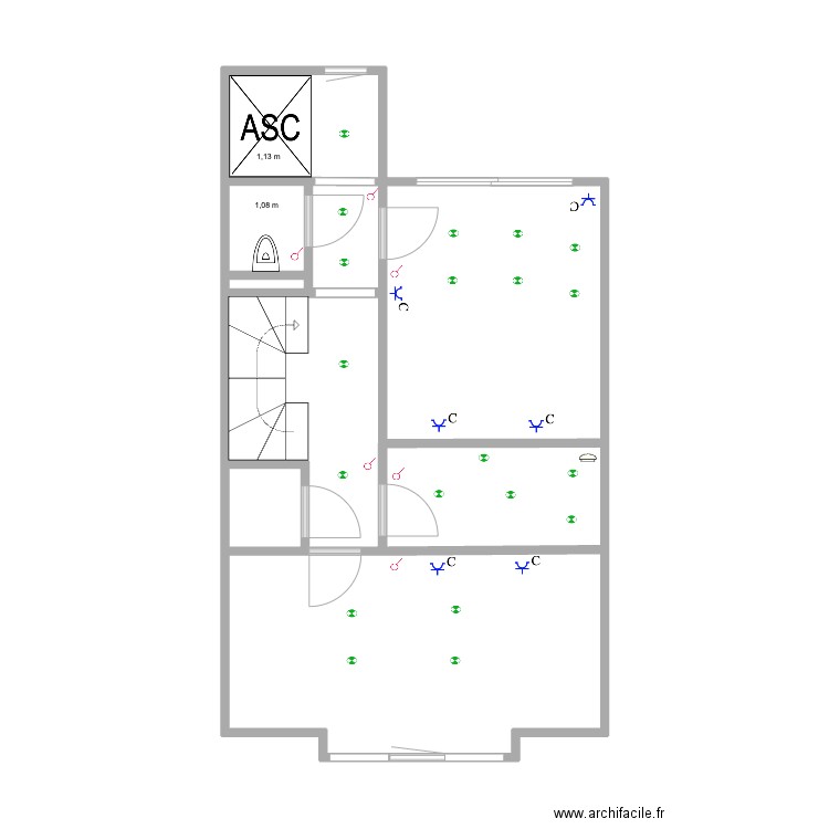 MJ Hall + WC + ascenseur 3ème. Plan de 6 pièces et 42 m2
