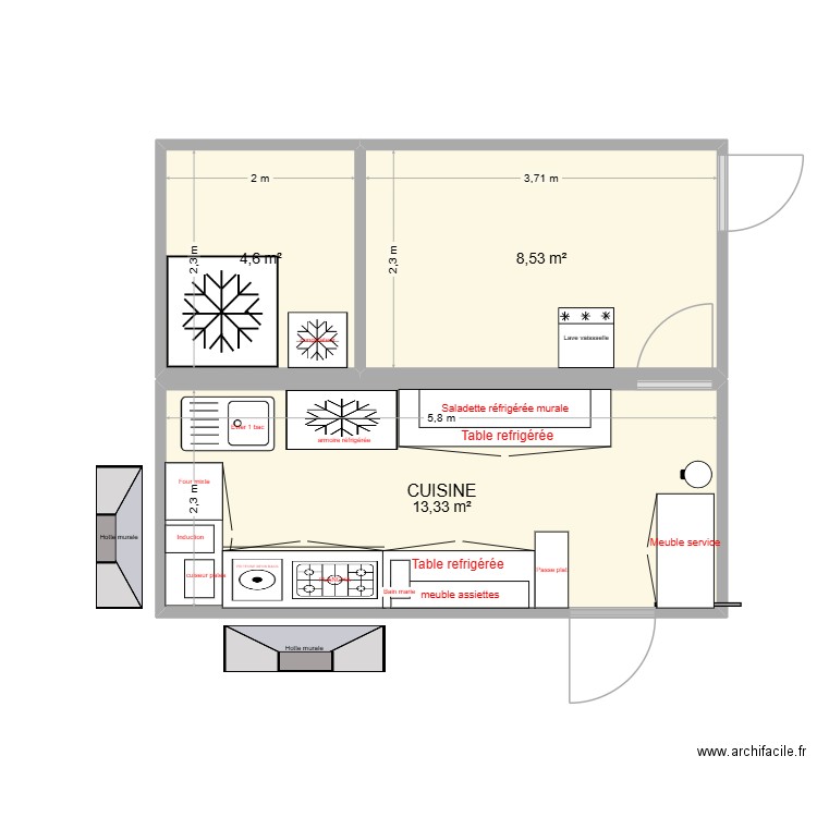 cuisine La Bodega. Plan de 3 pièces et 26 m2