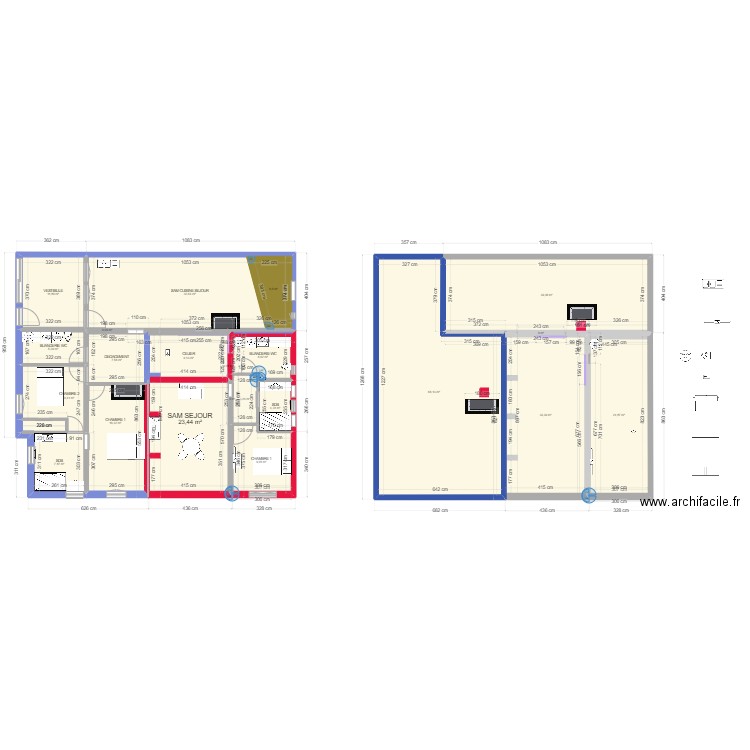 RDC. Plan de 23 pièces et 326 m2