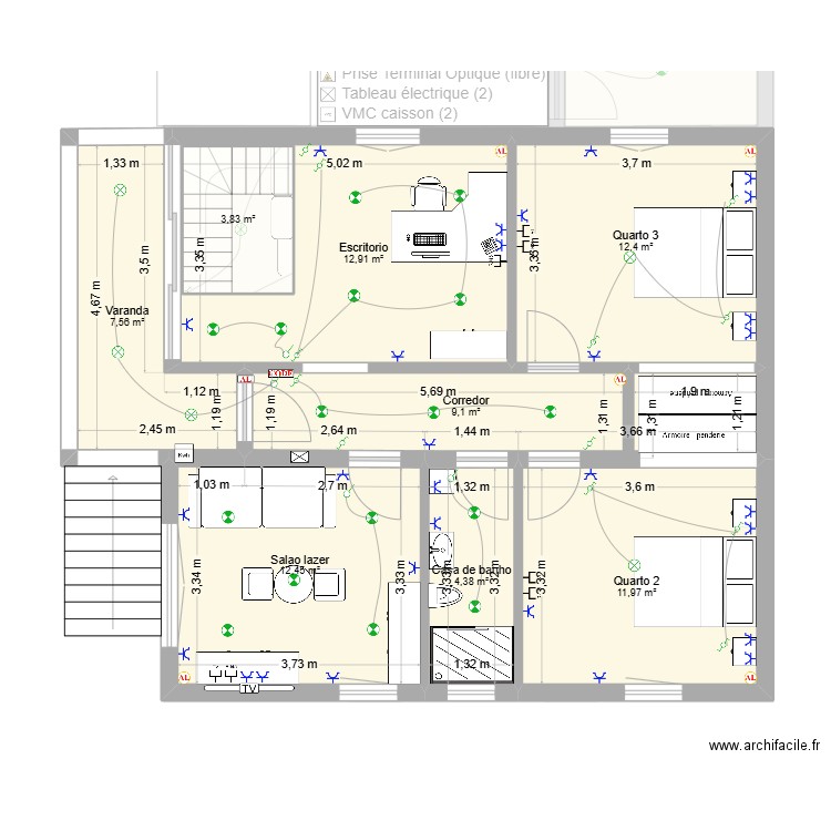 sonia ,elexandre ELEC. Plan de 13 pièces et 156 m2