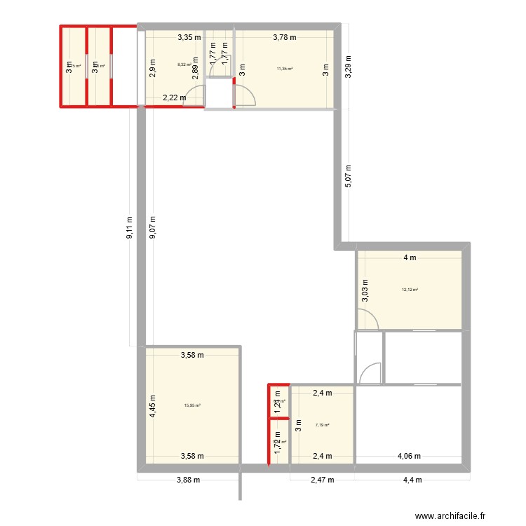 Gui. Plan de 9 pièces et 62 m2