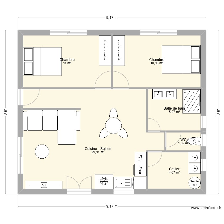 002. Plan de 6 pièces et 63 m2