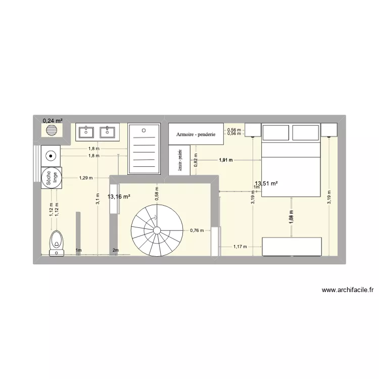 etage 1. Plan de 3  et 27 m²